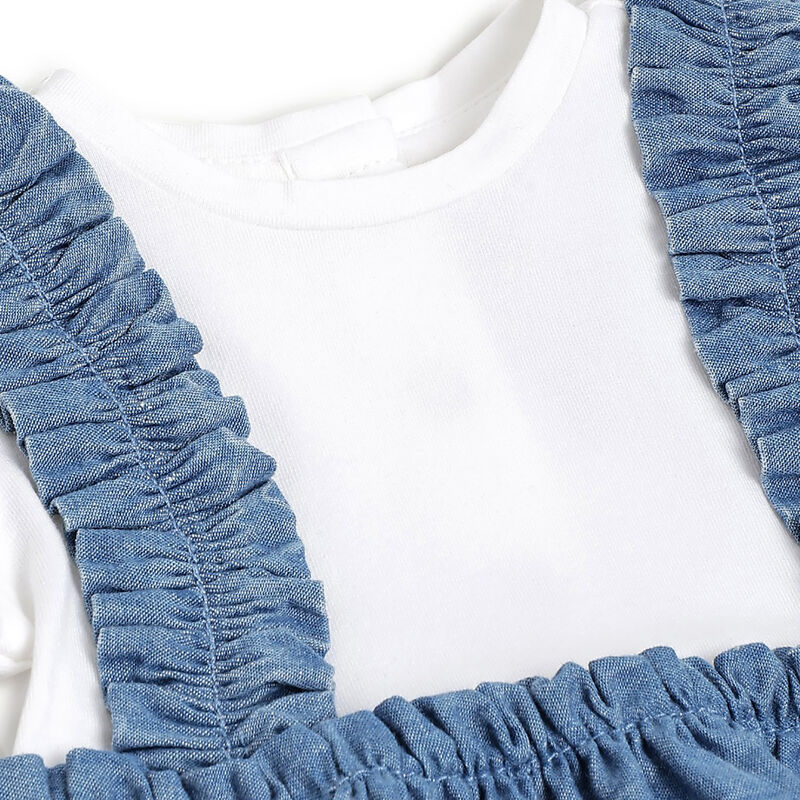 Girls Medium Blue Embroidered Short Sleeve Dress image number 2